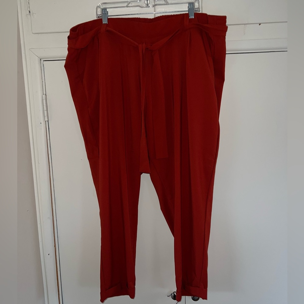 PLUS Burnt Orange Straight Leg Trouser with Removable Tie Sash